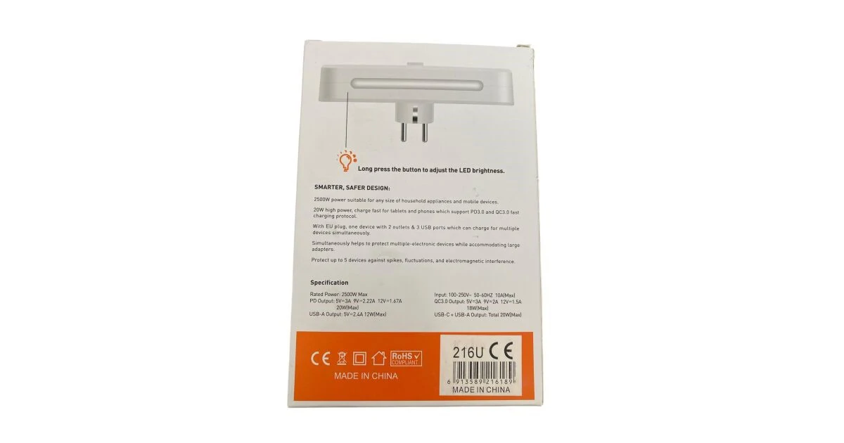 3in1 220V elosztó + USB töltő + éjjeli lámpa