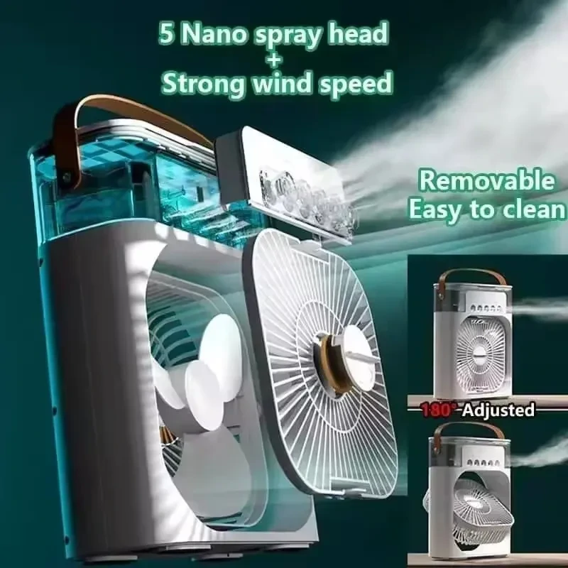Hordozható léghűtő ventilátor és párásító