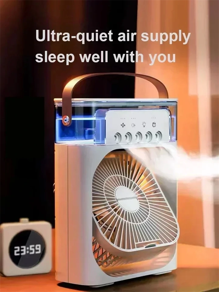 Hordozható léghűtő ventilátor és párásító