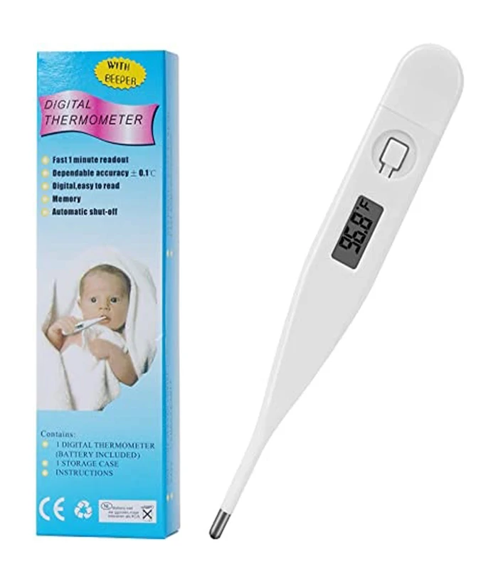 Digitális lázmérő rugalmas szárral és LCD kijelzővel