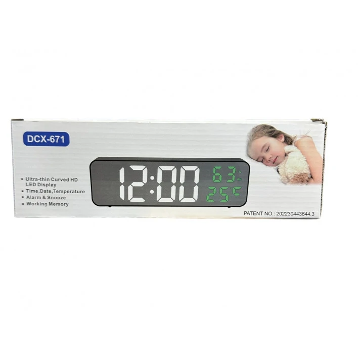 Tükör kijelzős ébresztőóra DCX-671 /dátum, hőmérséklet, páratartalom/
