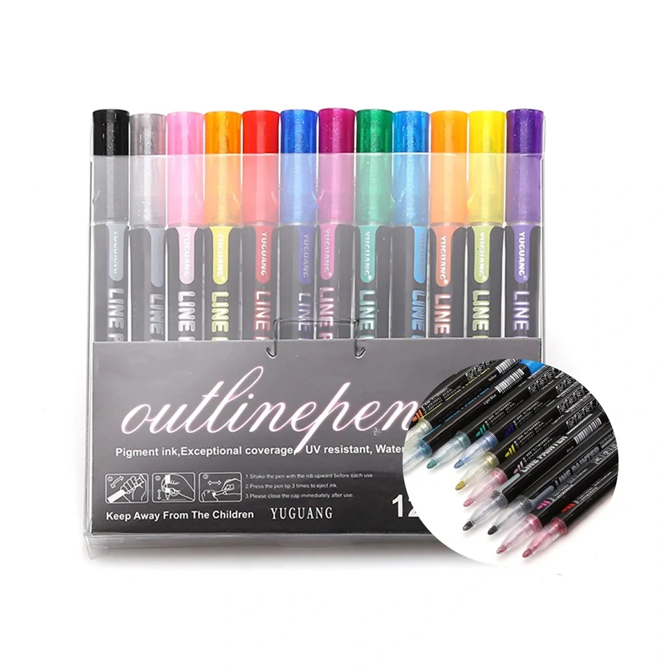 Metál kontúr filctoll készlet – ezüst színű vonalak színes kontúrral