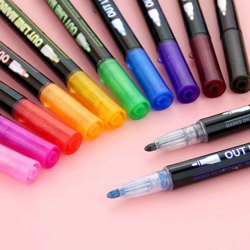 Metál kontúr filctoll készlet – ezüst színű vonalak színes kontúrral