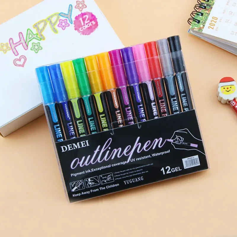 Metál kontúr filctoll készlet – ezüst színű vonalak színes kontúrral