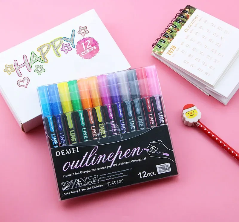 Metál kontúr filctoll készlet – ezüst színű vonalak színes kontúrral