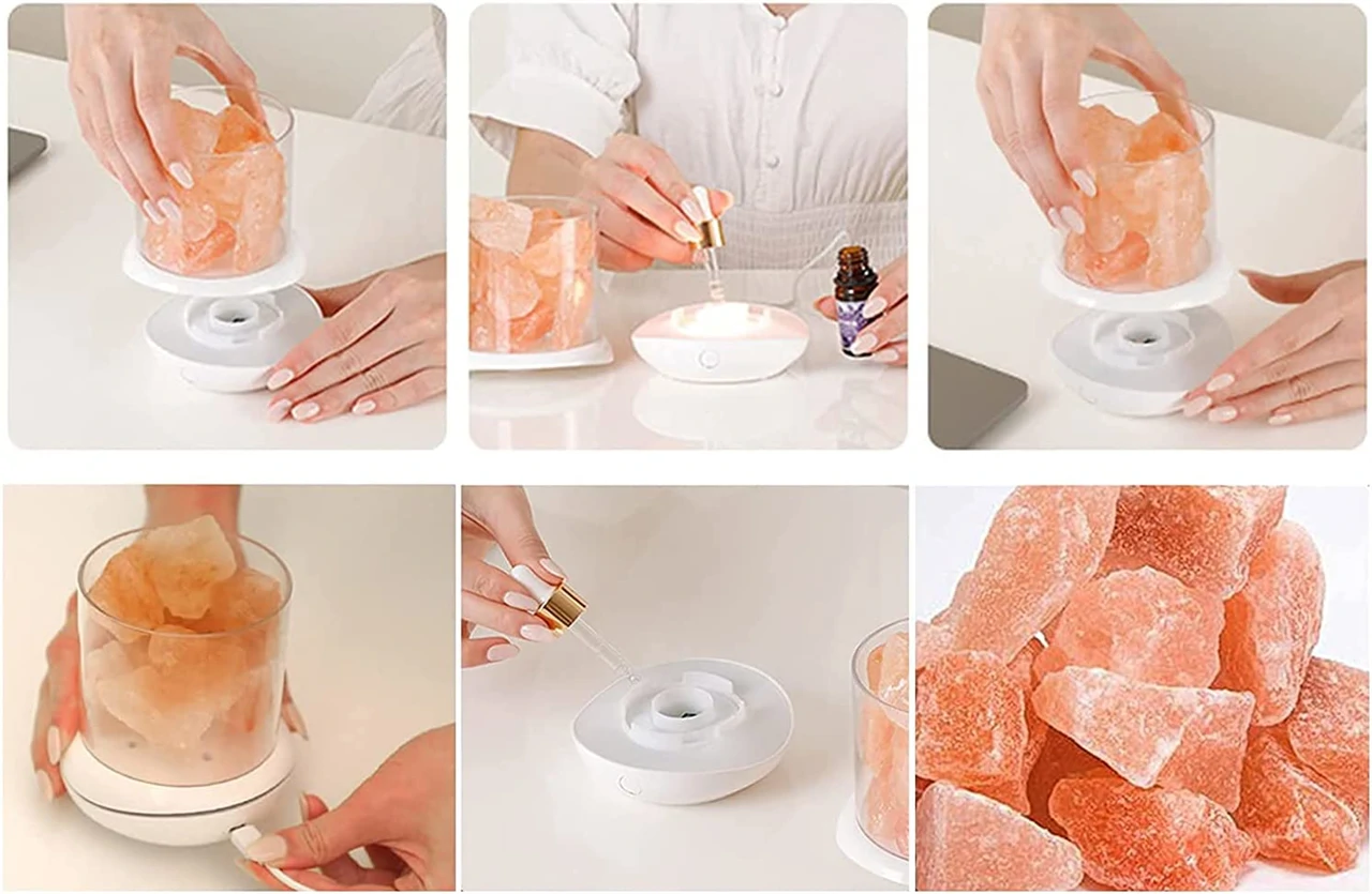 LED hangulat sólámpa himalája sókristályokkal és aroma párologtató funkcióval