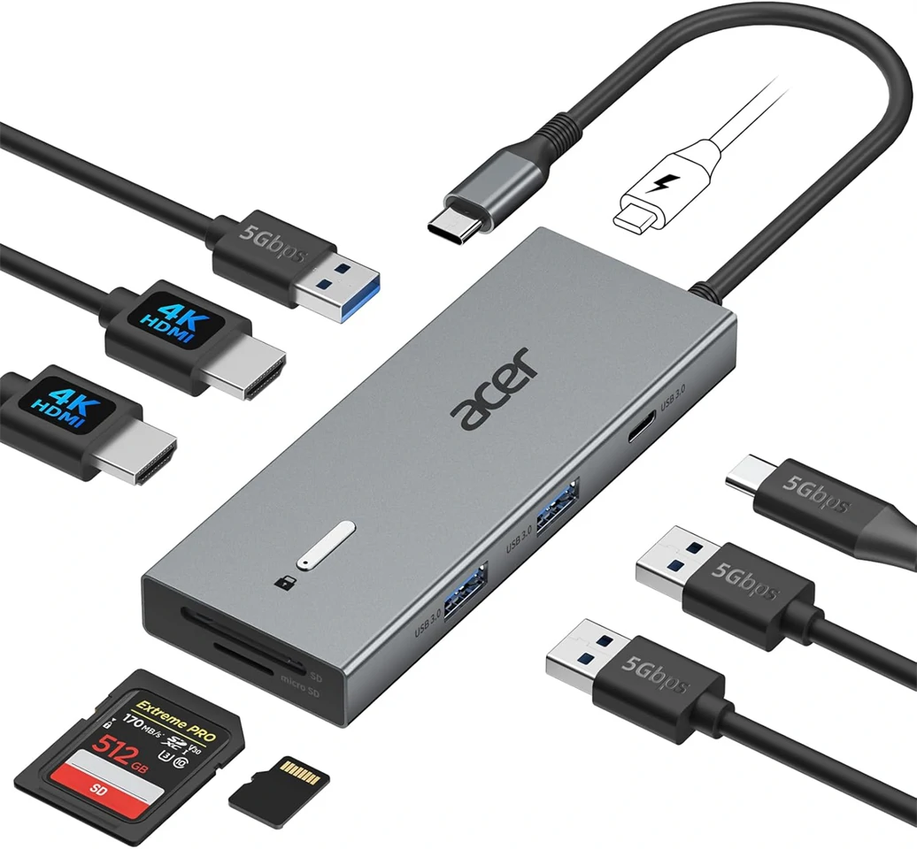 Acer 9in1 Dual HDMI USB-C Hub (ODK4K0)