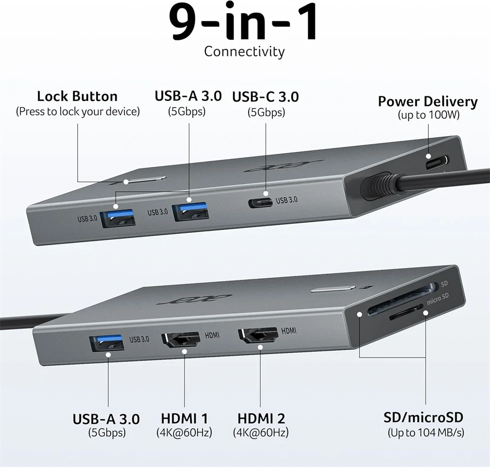 Acer 9in1 Dual HDMI USB-C Hub (ODK4K0)