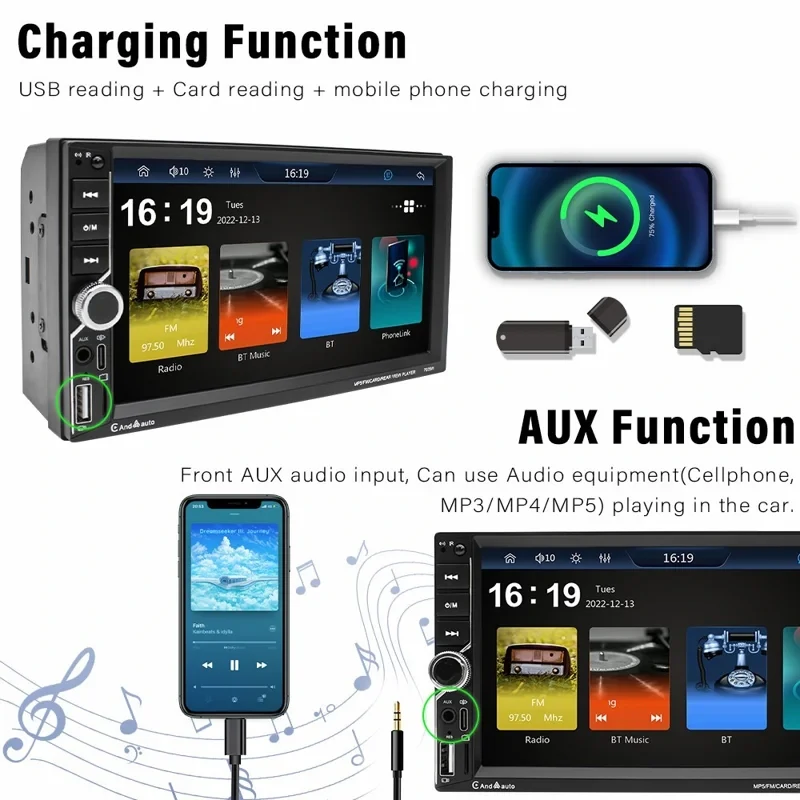 7035W 2DIN Bluetooth Autós MP5 Lejátszó