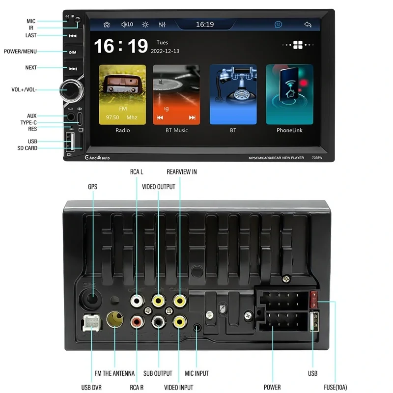 7035W 2DIN Bluetooth Autós MP5 Lejátszó