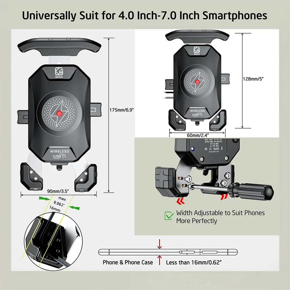 Kewig M14-Α1 motoros és biciklis telefontartó és Qi töltő