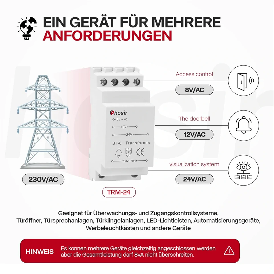 Phosir BT-8 csengőtrafó 8-24 V