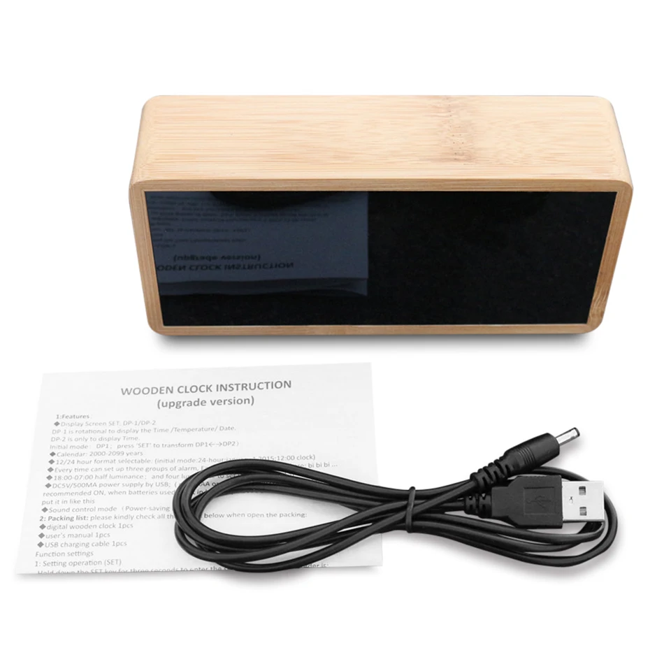 Bambusz ébresztőóra hőmérővel