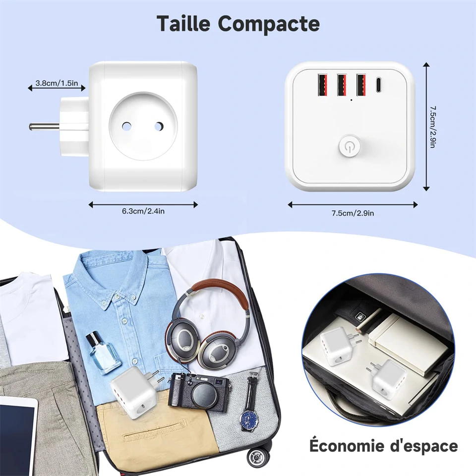 7in1 220V+USB utazó elosztó kocka