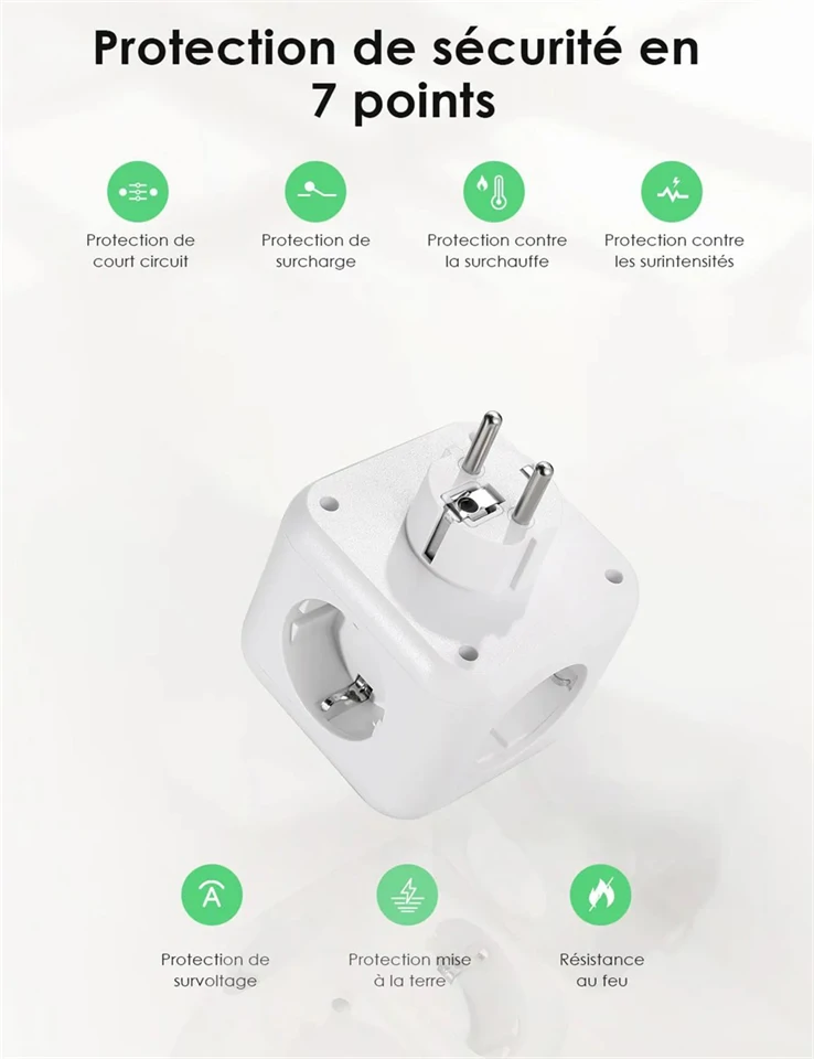 7in1 220V+USB utazó elosztó kocka