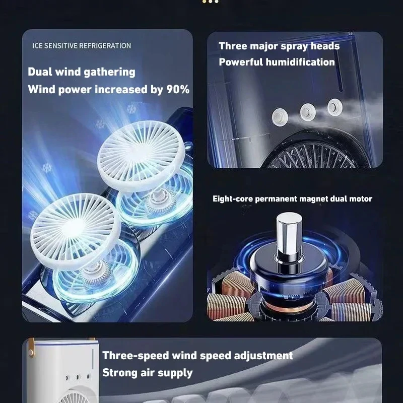 Jéggel tölthető vízpermetes asztali hűtőventilátor