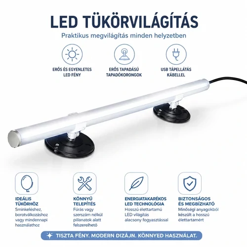 Beauty Bright tükörre rögzíthető LED-es kozmetikai lámpa