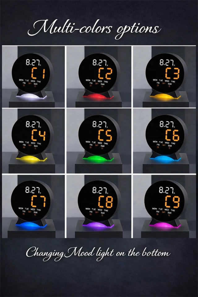 Kerek RGB LED digitális ébresztőóra