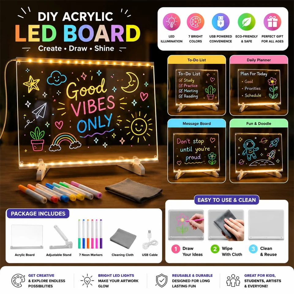 3D akril LED rajztábla USB világítással