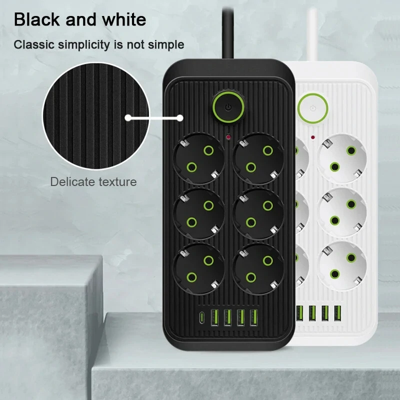 Tűzálló 6-os elosztó 5 USB porttal - F06U /2500W, 2 méter/