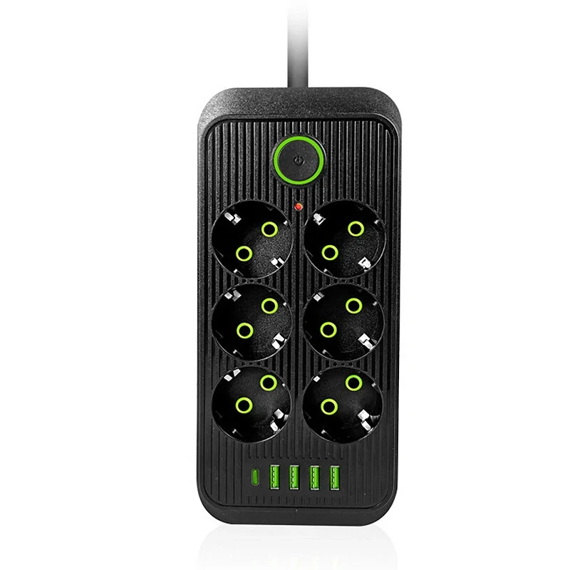Tűzálló 6-os elosztó 5 USB porttal - F06U /2500W, 2 méter/