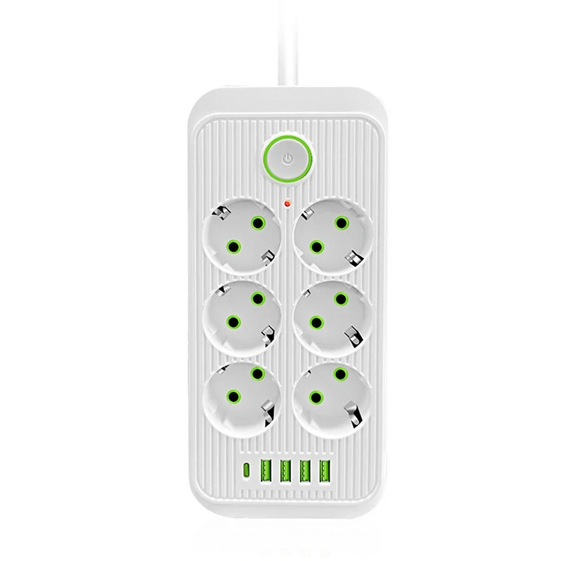 Tűzálló 6-os elosztó 5 USB porttal - F06U /2500W, 2 méter/
