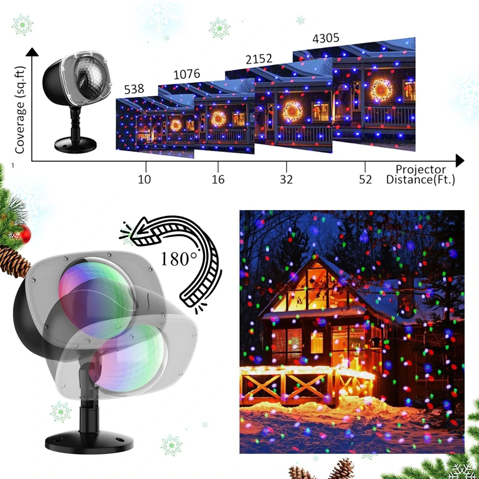 LED dekoráció projektor RGB hulló hópelyhek