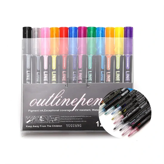 Metál kontúr filctoll készlet – ezüst színű vonalak színes kontúrral