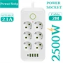 Tűzálló 6-os elosztó 5 USB porttal - F06U /2500W, 2 méter/